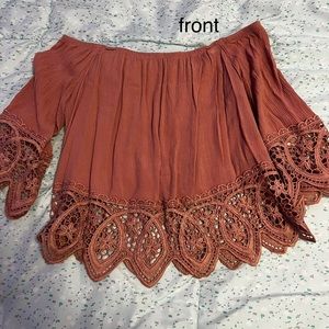 Pink cropped off the shoulder top